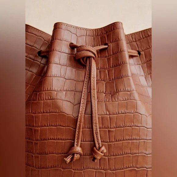 Sezane Brown Croc-Embossed Bucket Bag - Picture 6 of 11